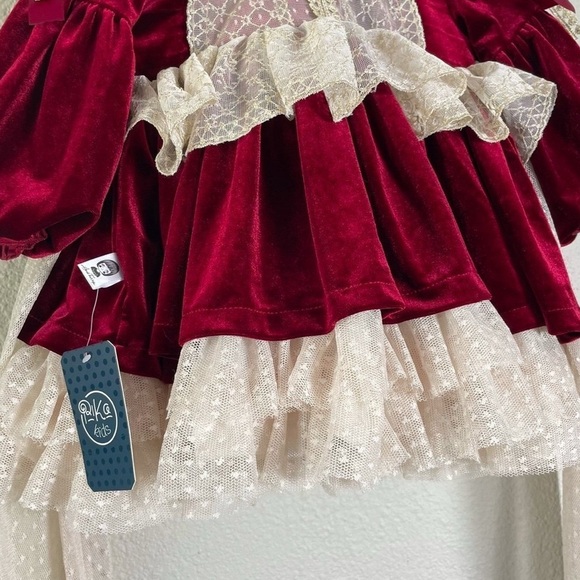 Velvet Lace Ball Gown Dress Toddler Girls 2T TuTu Bow Belt Holiday Traditional - Picture 7 of 14